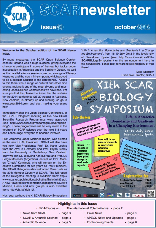 SCAR newsletter for October