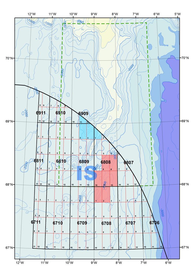 Blue: Valiant Petroleum ehf. and Kolvetni ehf.  Red: Faroe Petroleum Norge AS, Branch in Iceland and Iceland Petroleum ehf.