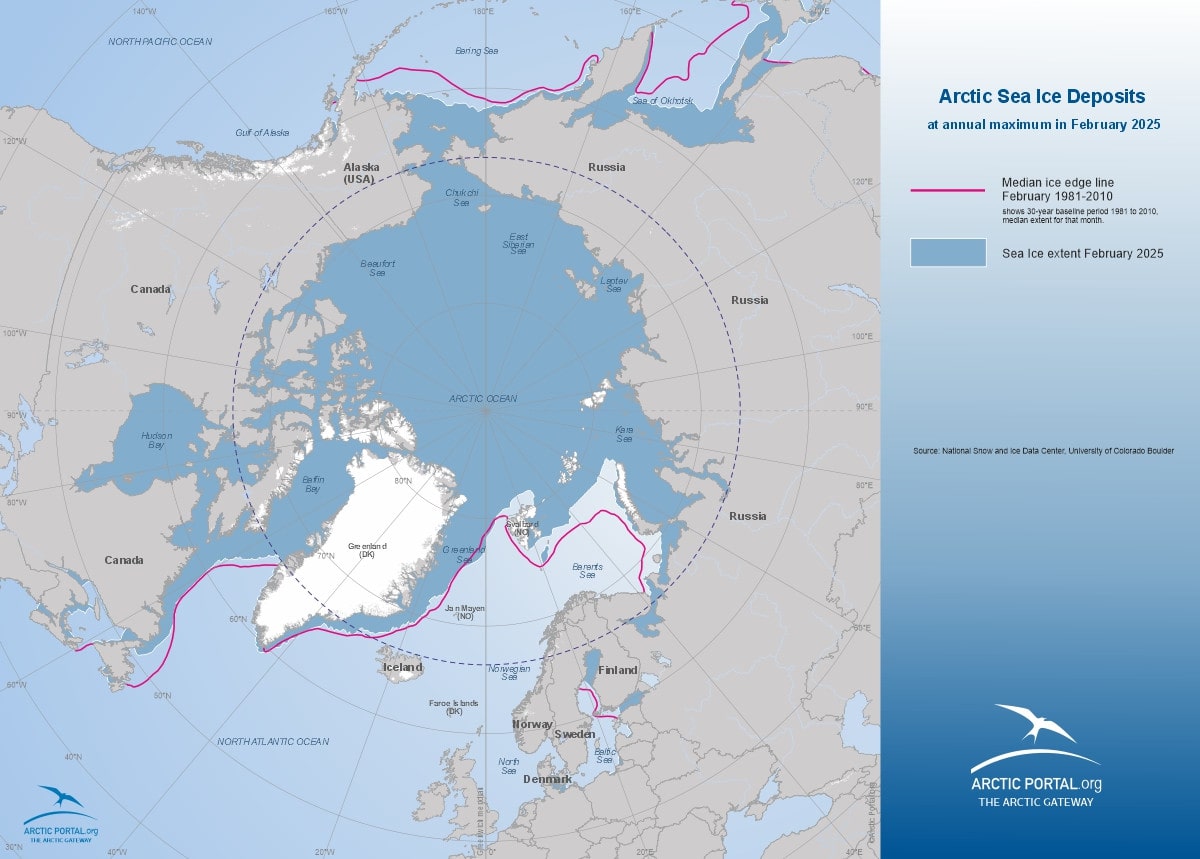Arctic Portal Map - Arctic Sea Ice Deposits at Annual maximum February 2025
