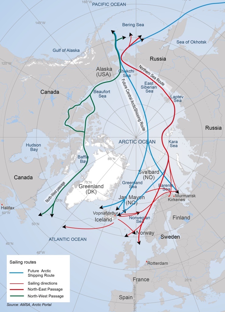 Sailing Directions from main Arctic trans-shipment hubs